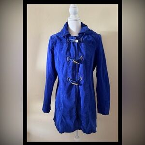 Vtg Bradley Suede Leather W/Hood Zip Toggle Close Coat Blue | Small Washable